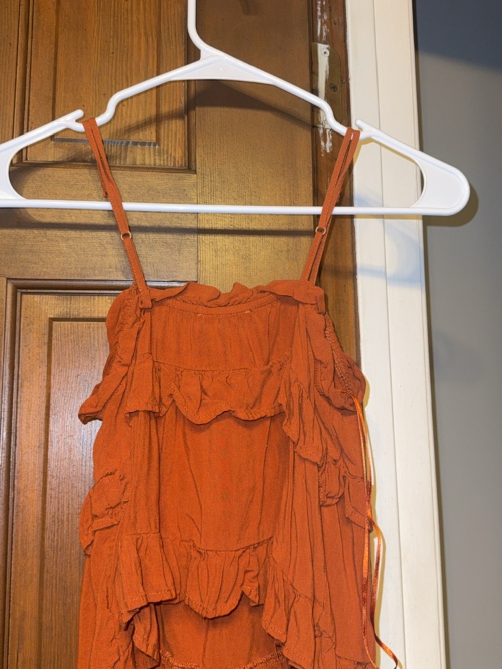 Paper Crane Rust Orange Ruffle Tank Top - Picture 4 of 4